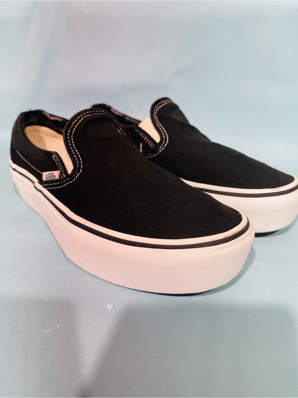 Vans Black Slip-On Platform Sneakers with White Sole